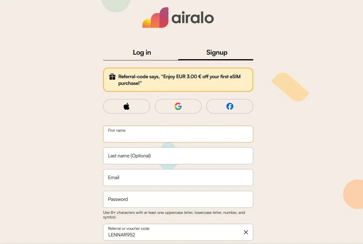 Capture d'écran du programme de parrainage Airalo