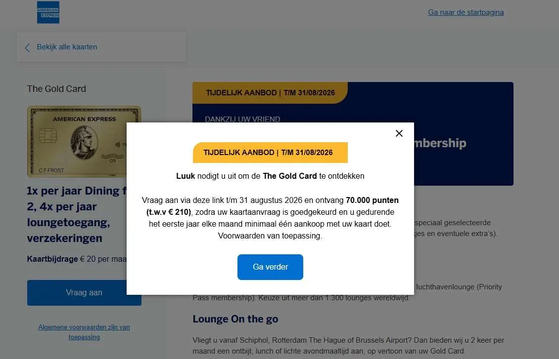 Capture d'écran du programme de parrainage American Express