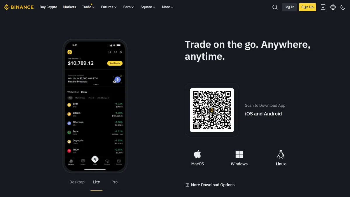 Capture d'écran du programme de parrainage Binance