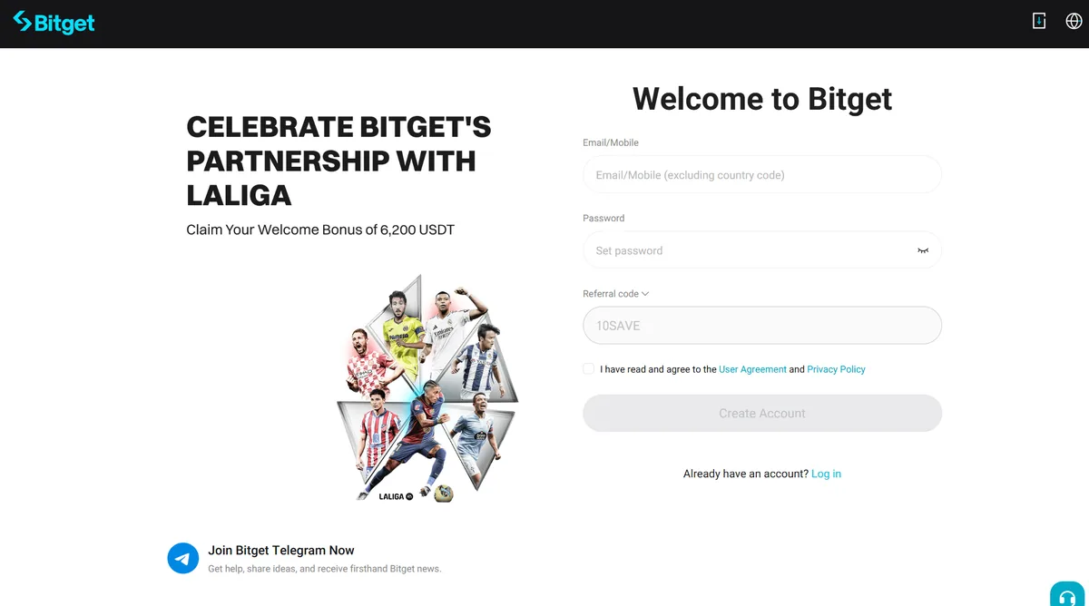 Capture d'écran du programme de parrainage Bitget