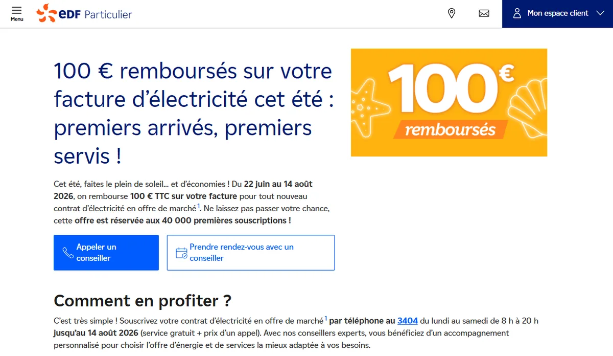 Capture d'écran du programme de parrainage EDF