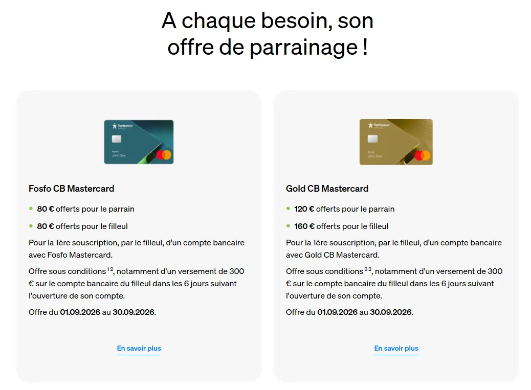 Capture d'écran du programme de parrainage Fortuneo