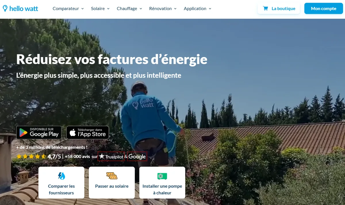 Capture d'écran du programme de parrainage Hello Watt