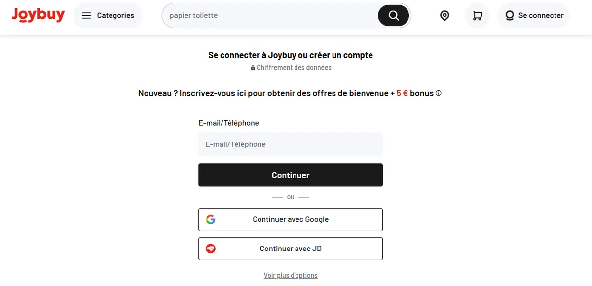 Capture d'écran du programme de parrainage JoyBuy