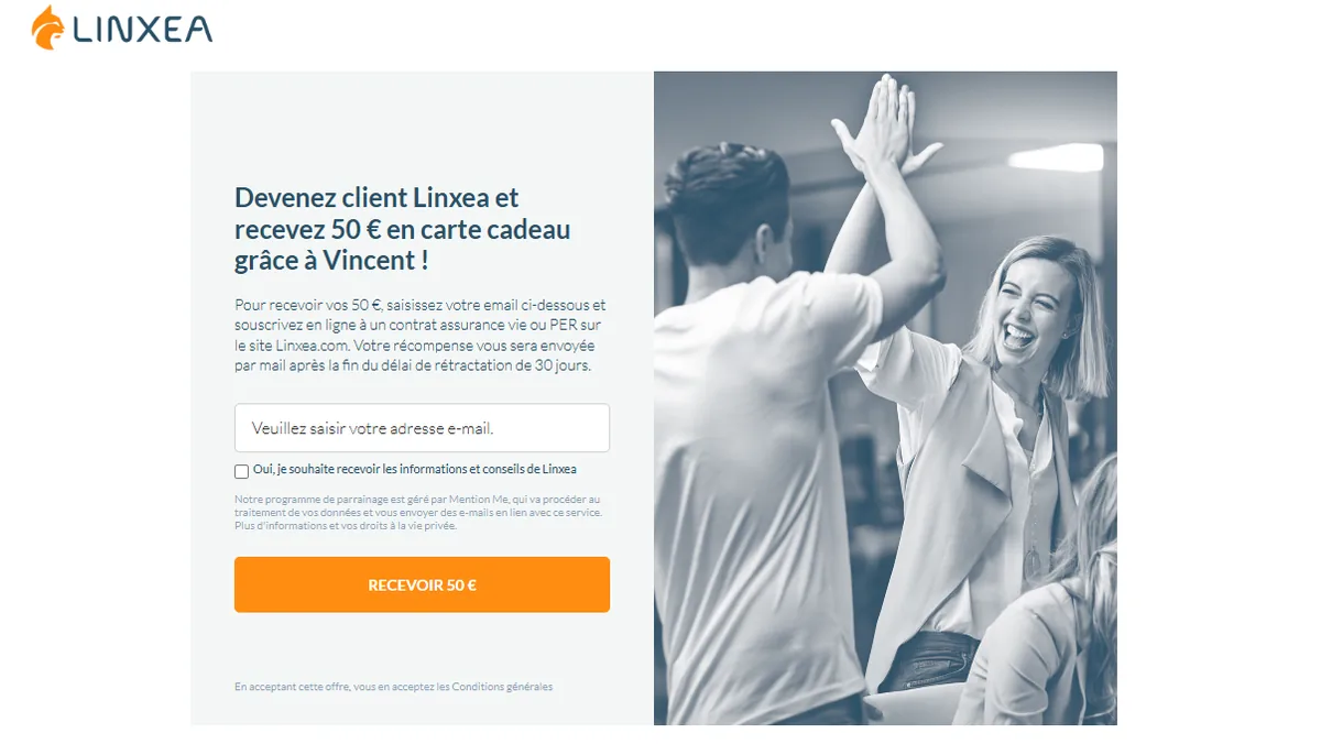 Capture d'écran du programme de parrainage Linxea