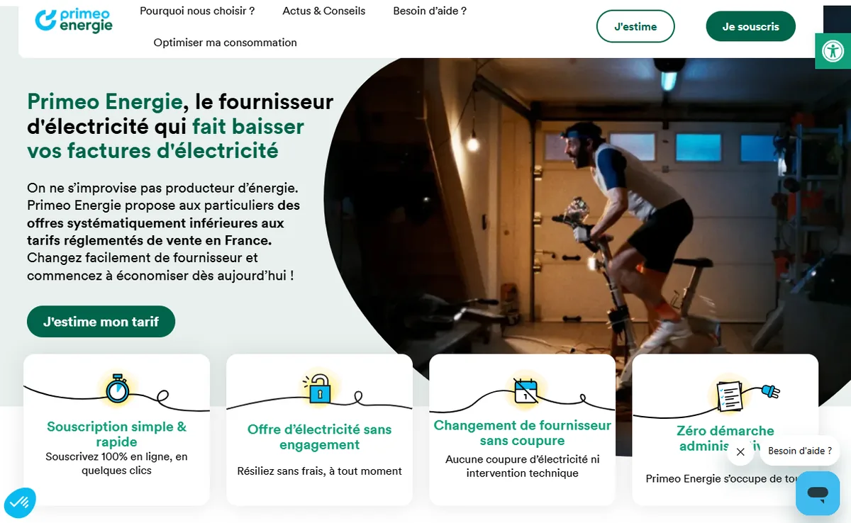 Capture d'écran du programme de parrainage Primeo Énergie