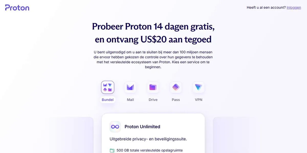 Capture d'écran du programme de parrainage Proton