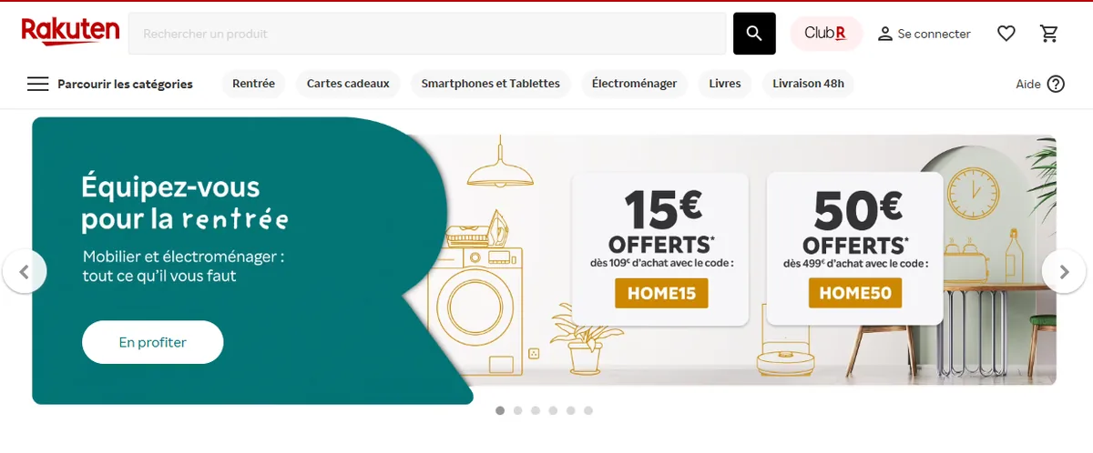 Capture d'écran du programme de parrainage Rakuten