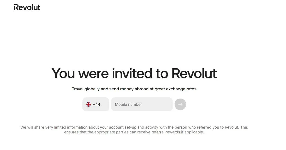 Capture d'écran du programme de parrainage Revolut
