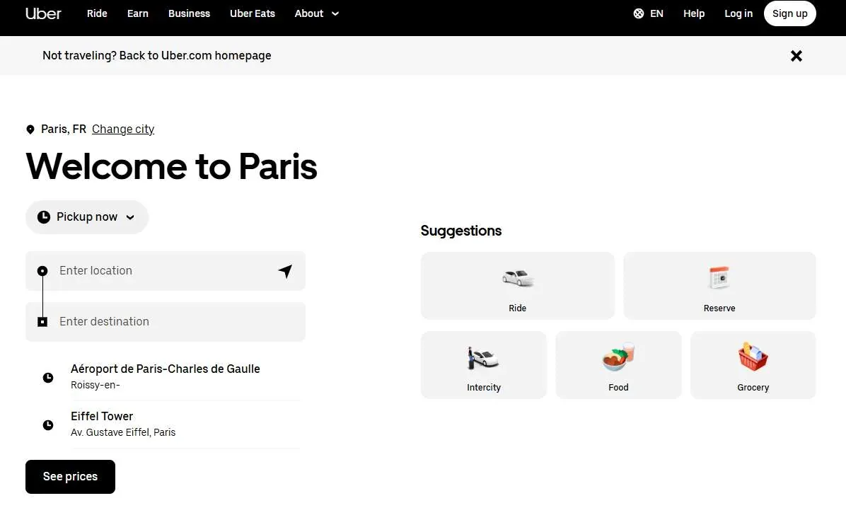 Capture d'écran du programme de parrainage Uber